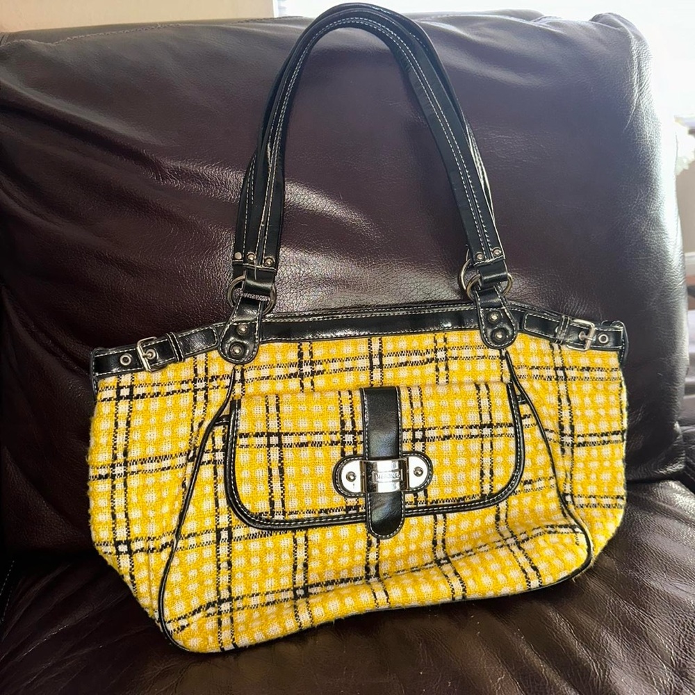 Y2K Yellow and Black Tweed Merona Handbag